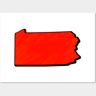 Bright Red Pennsylvania Outline Posters and Art